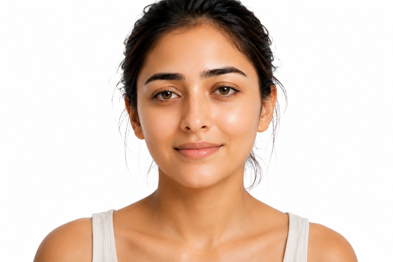 A face with a natural surface sheen: oil on top says nothing about water underneath
