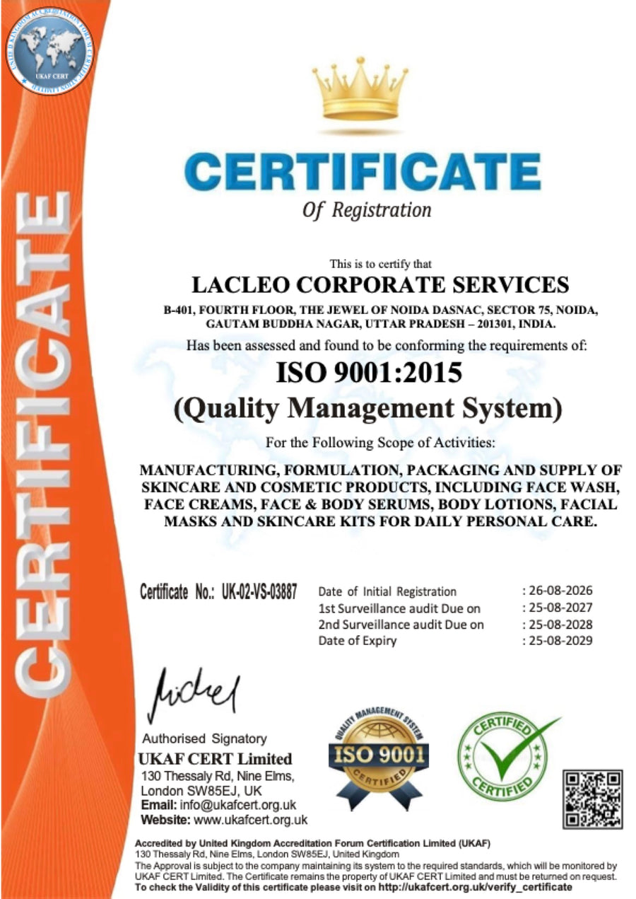 ISO 9001:2015 certificate issued to LaCleo Corporate Services